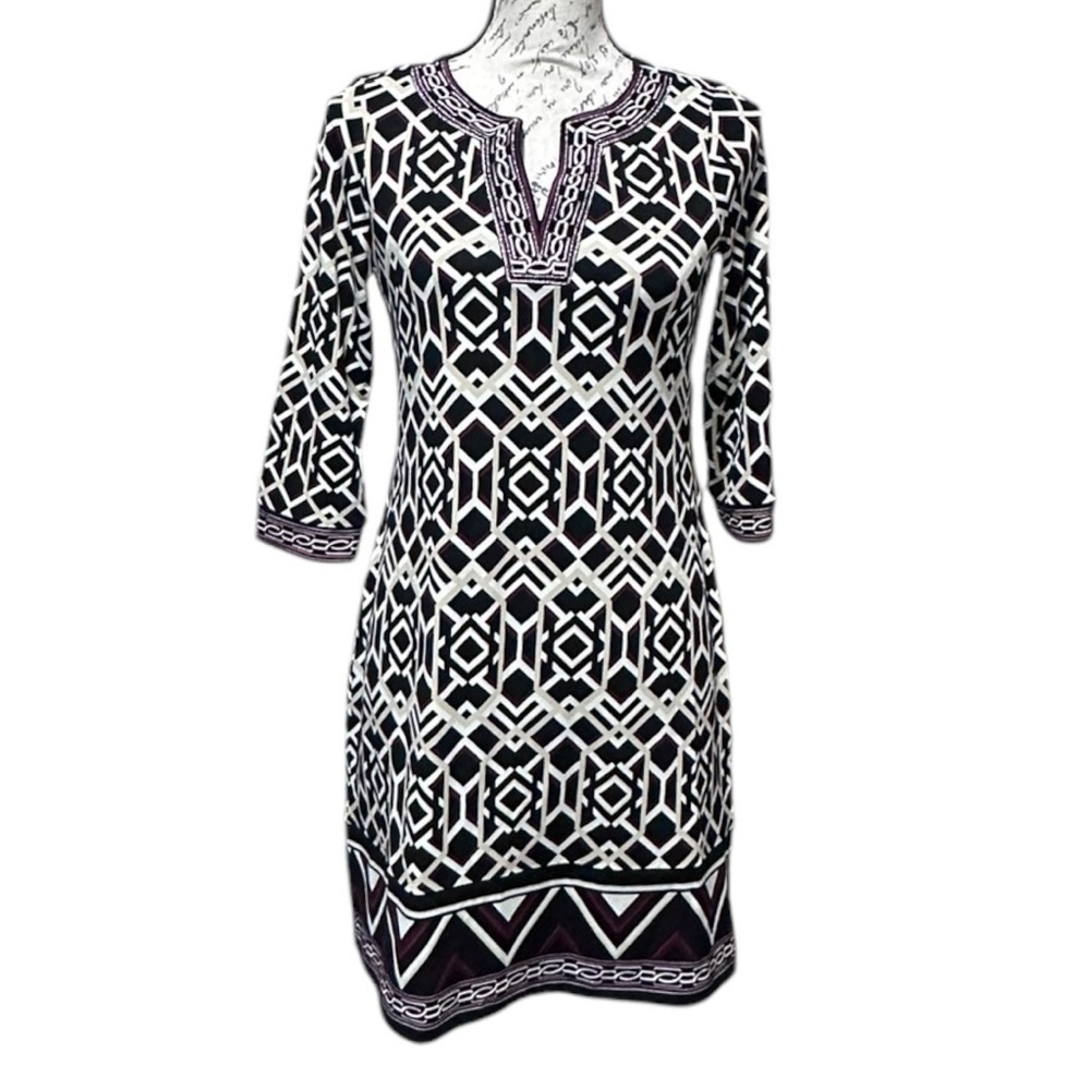 WHBM Geometric 3/4 Sleeve Mini Dress Size SP